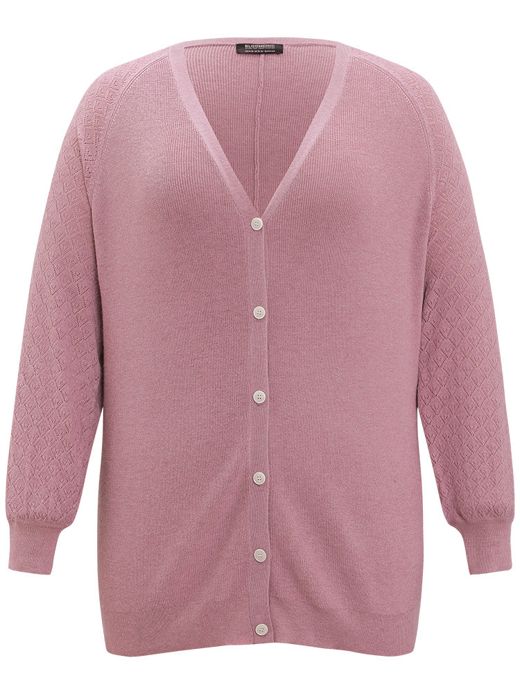 Plain Raglan Sleeve Eyelet Button Fly Cardigan - Image 9