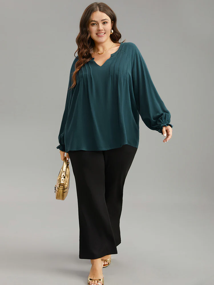 Plain Raglan Sleeve Plicated Detail Blouse - Image 4