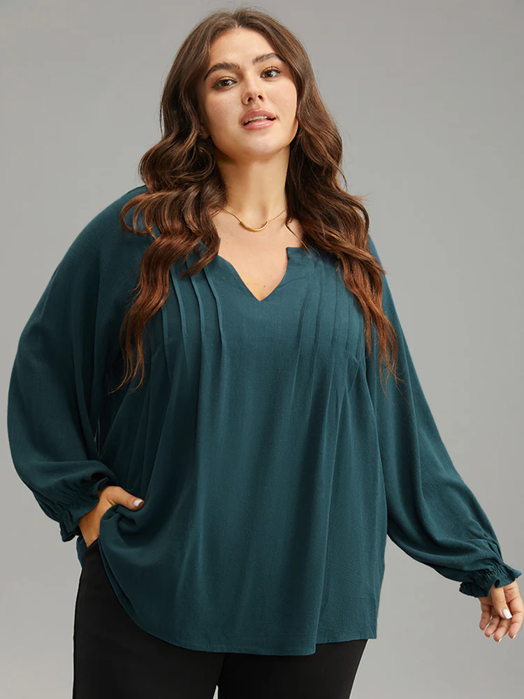 Plain Raglan Sleeve Plicated Detail Blouse - Image 5