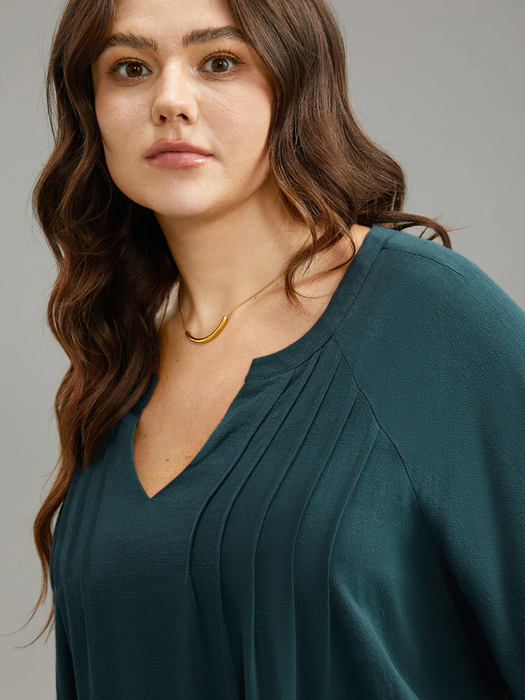 Plain Raglan Sleeve Plicated Detail Blouse - Image 6