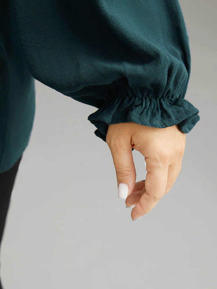 Plain Raglan Sleeve Plicated Detail Blouse - Image 7