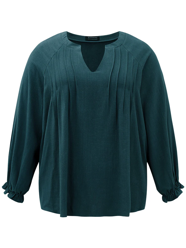 Plain Raglan Sleeve Plicated Detail Blouse - Image 8