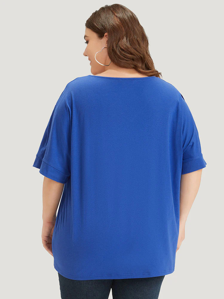 Plain Rhinestone Dolman Sleeve Cut Out T-shirt - Image 2