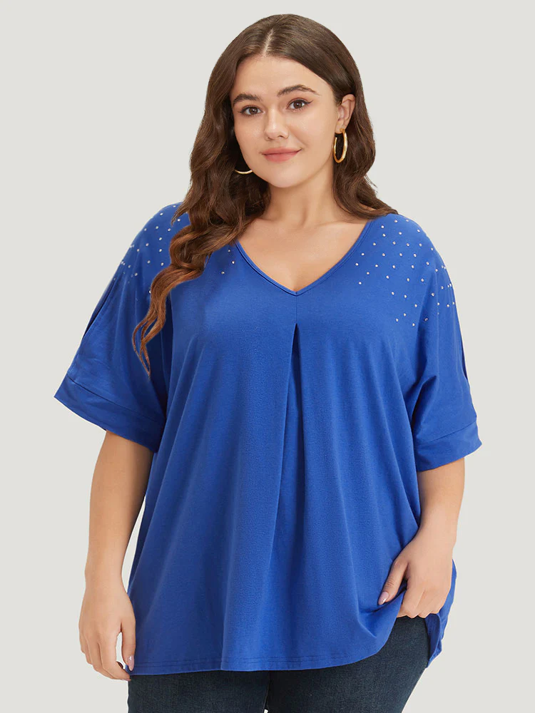 Plain Rhinestone Dolman Sleeve Cut Out T-shirt - Image 4