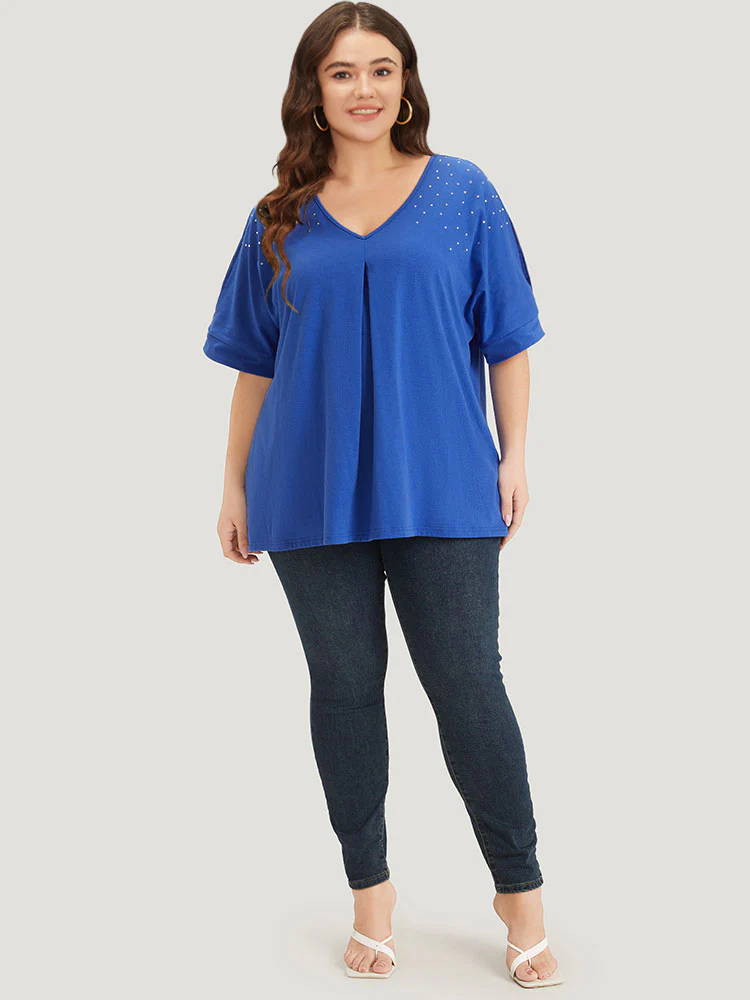 Plain Rhinestone Dolman Sleeve Cut Out T-shirt - Image 5