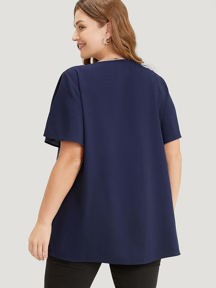 Plain Rhinestones Detail Ruffles Sleeve Blouse - Image 6