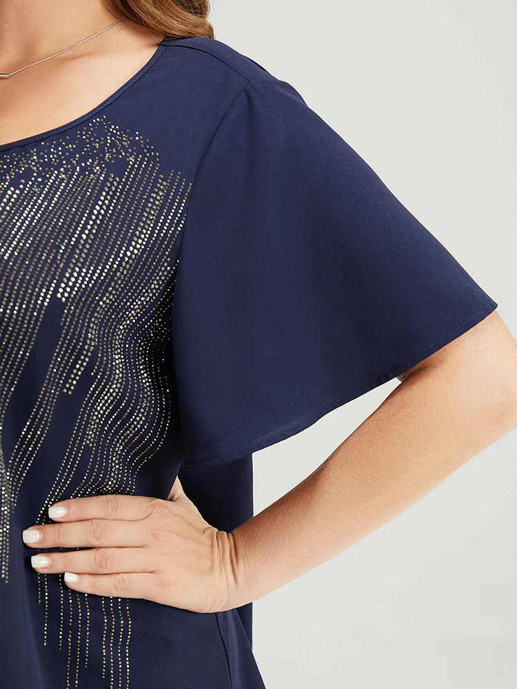 Plain Rhinestones Detail Ruffles Sleeve Blouse - Image 7