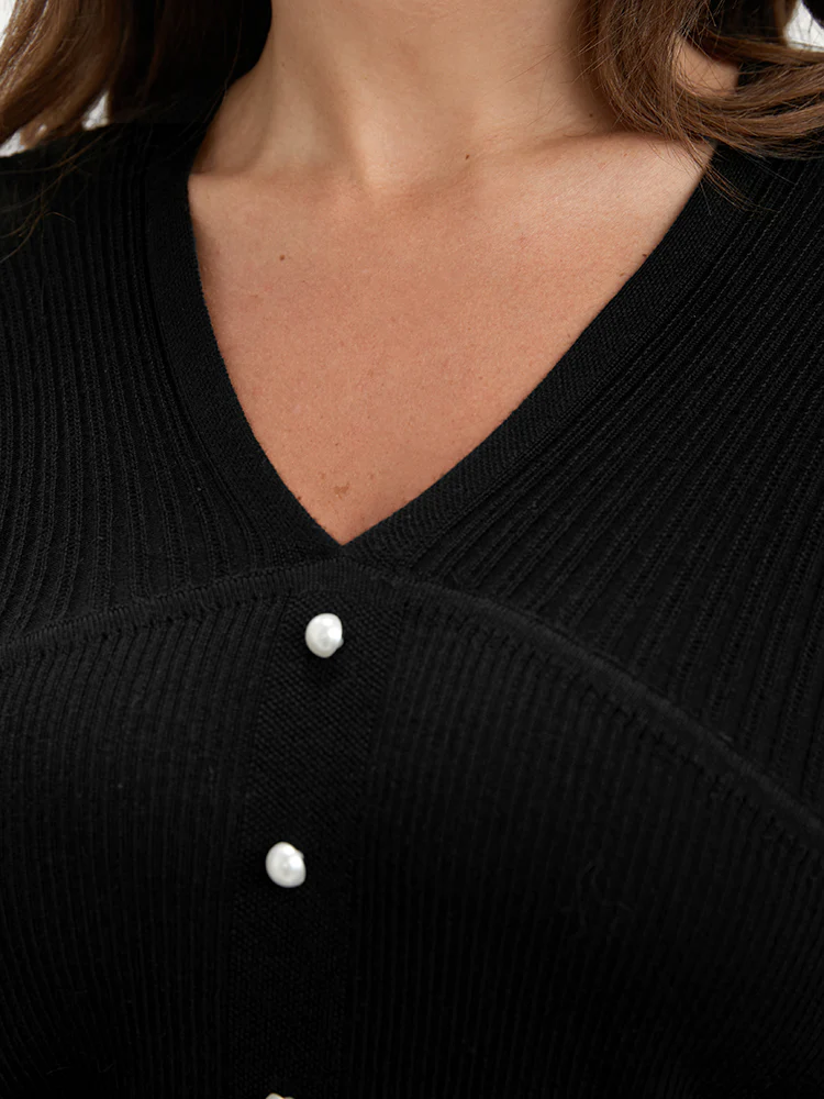 Plain Rib Knit Button Front Knit Top - Image 5