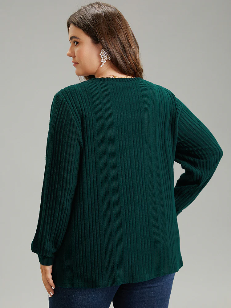 Plain Rib Knit Pearl Beaded Sweatshirt - Image 2