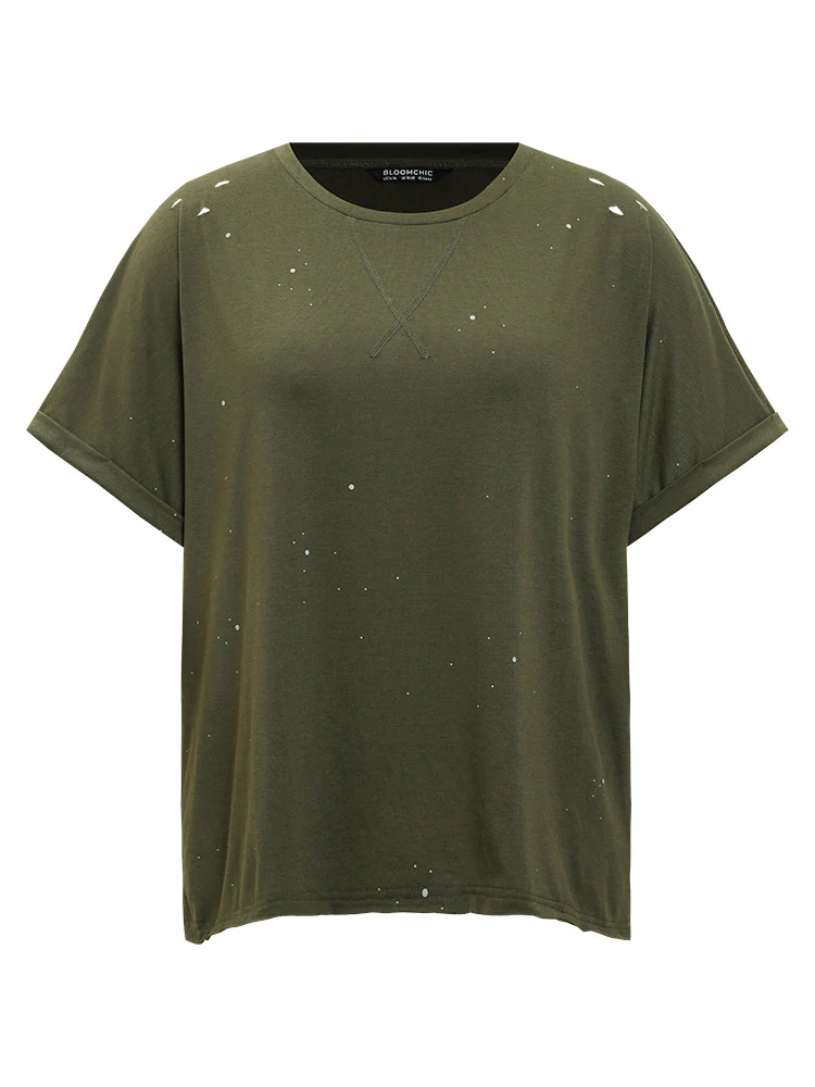 Plain Ripped Detail Crew Neck T-shirt - Image 10
