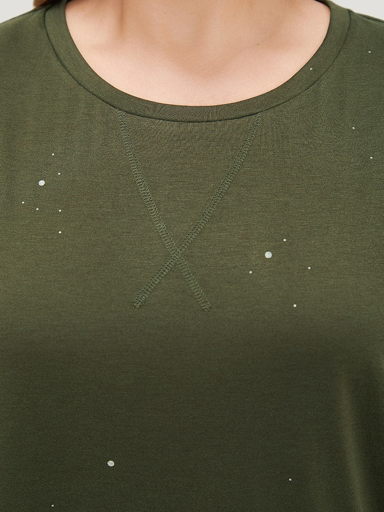 Plain Ripped Detail Crew Neck T-shirt - Image 7