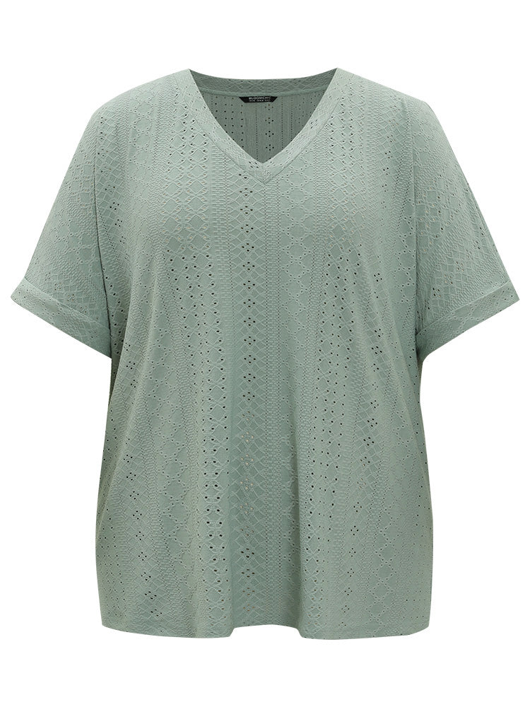 Plain Roll Sleeve Broderie Anglaise T-shirt - Image 10