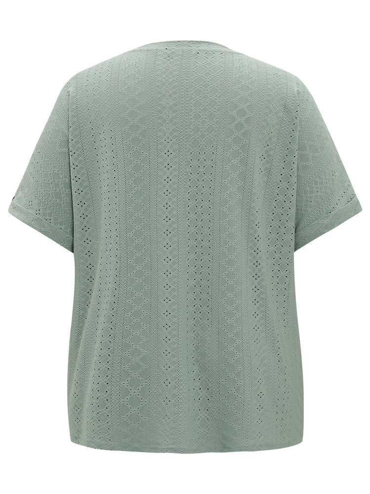 Plain Roll Sleeve Broderie Anglaise T-shirt - Image 11
