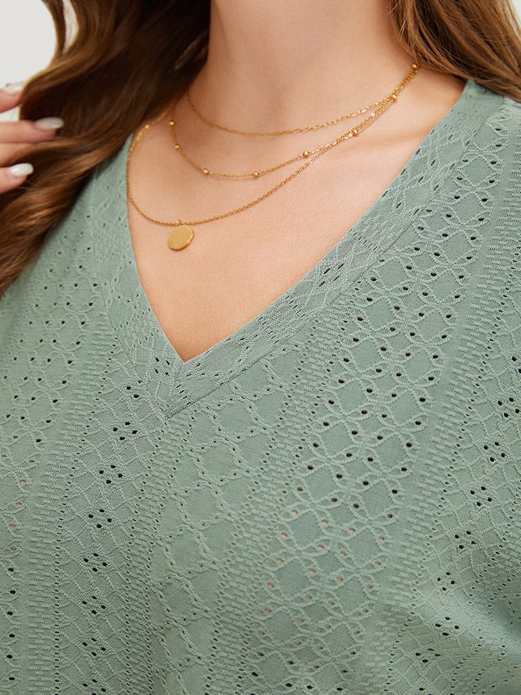 Plain Roll Sleeve Broderie Anglaise T-shirt - Image 7