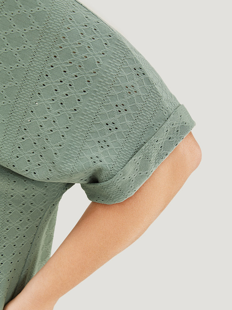Plain Roll Sleeve Broderie Anglaise T-shirt - Image 8