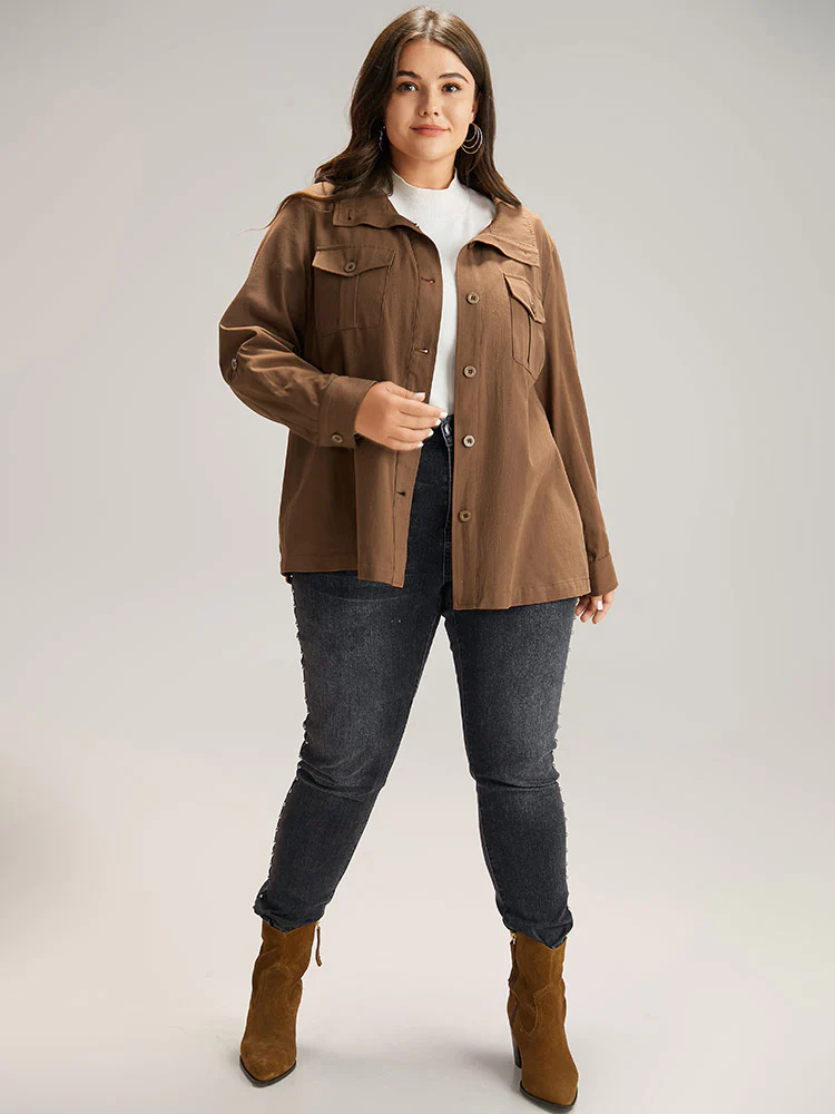 Plain Roll Tab Sleeve Button Down Coat - Image 4