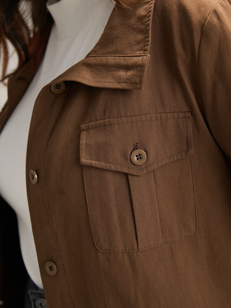 Plain Roll Tab Sleeve Button Down Coat - Image 6