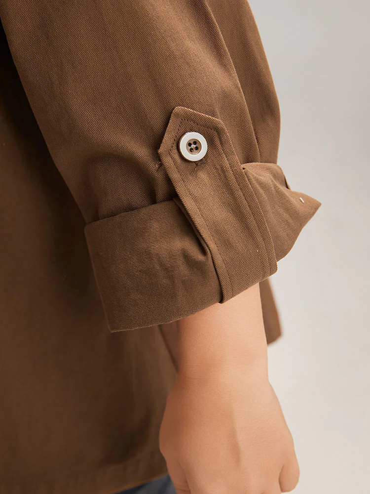 Plain Roll Tab Sleeve Button Down Coat - Image 7