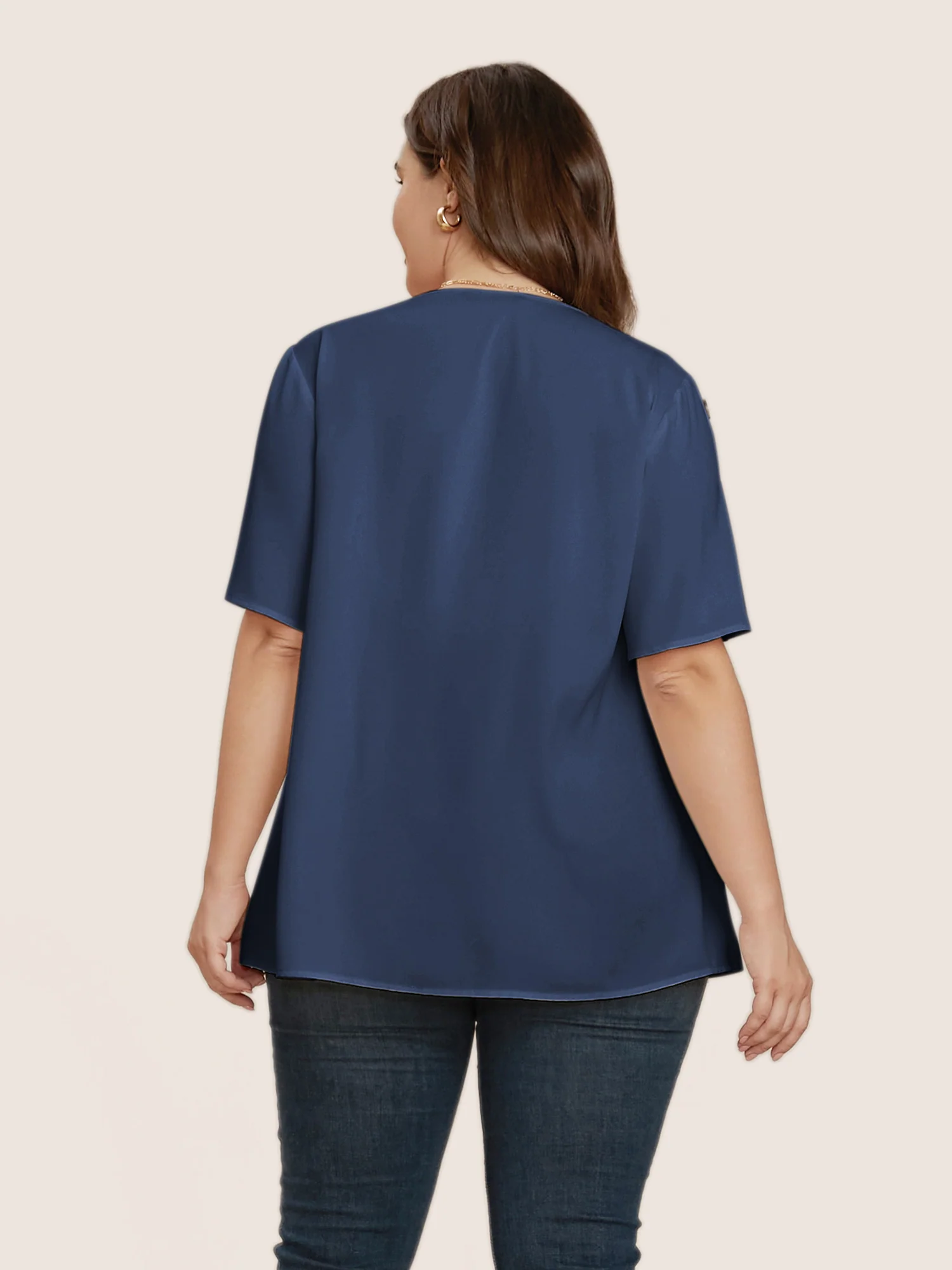 Plain Round Neck Button Detail Blouse - Image 3