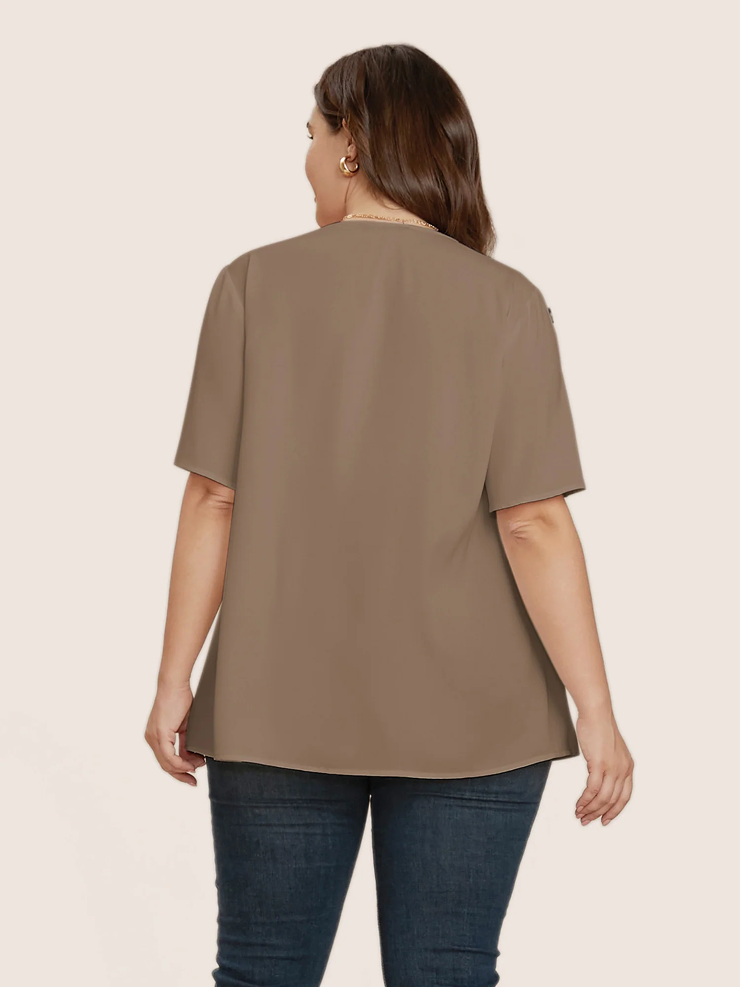 Plain Round Neck Button Detail Blouse - Image 6