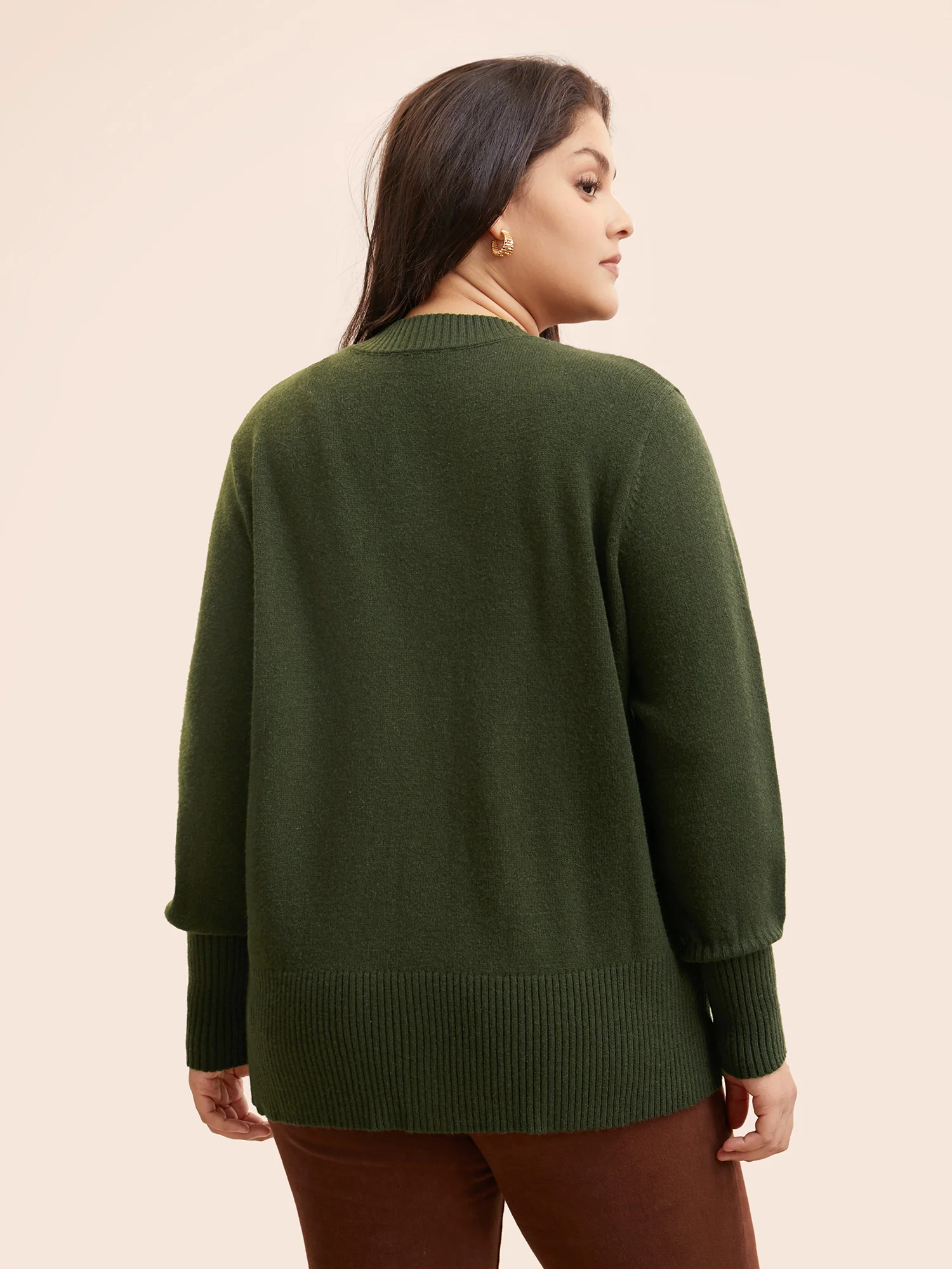 Plain Round Neck Button Through Cardigan - Image 2