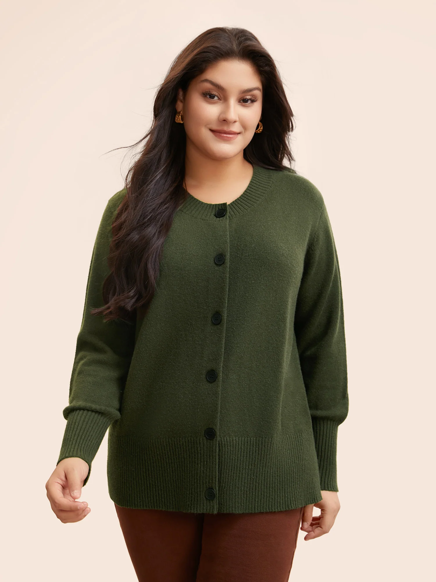 Plain Round Neck Button Through Cardigan - Image 3