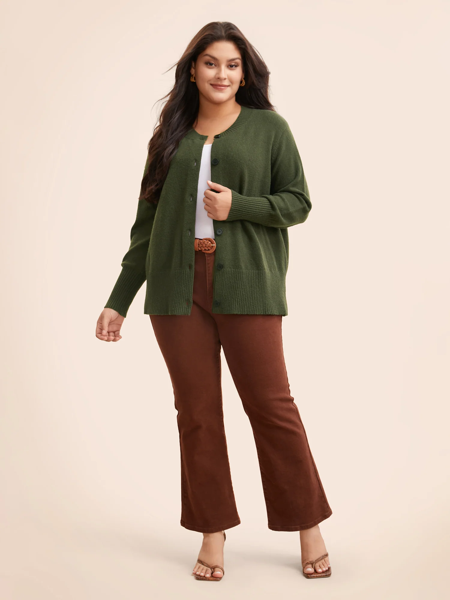 Plain Round Neck Button Through Cardigan - Image 4