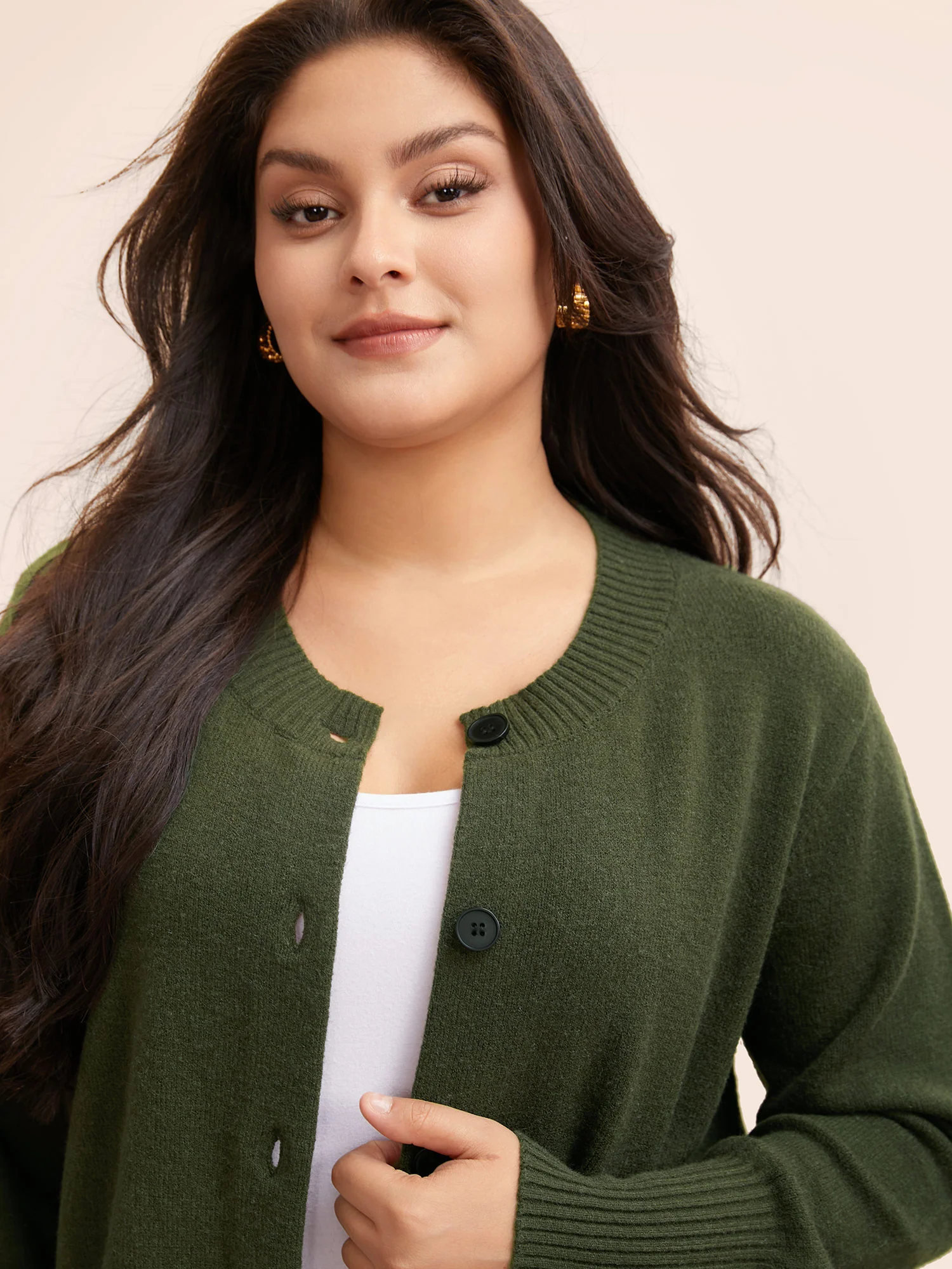 Plain Round Neck Button Through Cardigan - Image 5