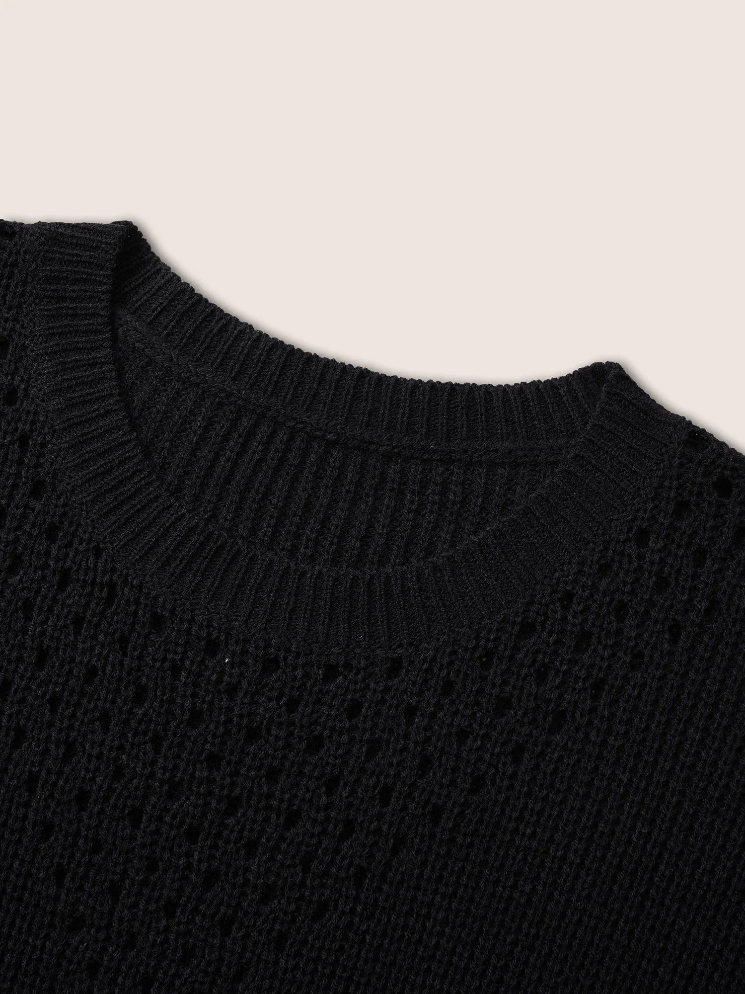 Plain Round Neck Hollow Out Drop Shoulder Pullover - Image 7