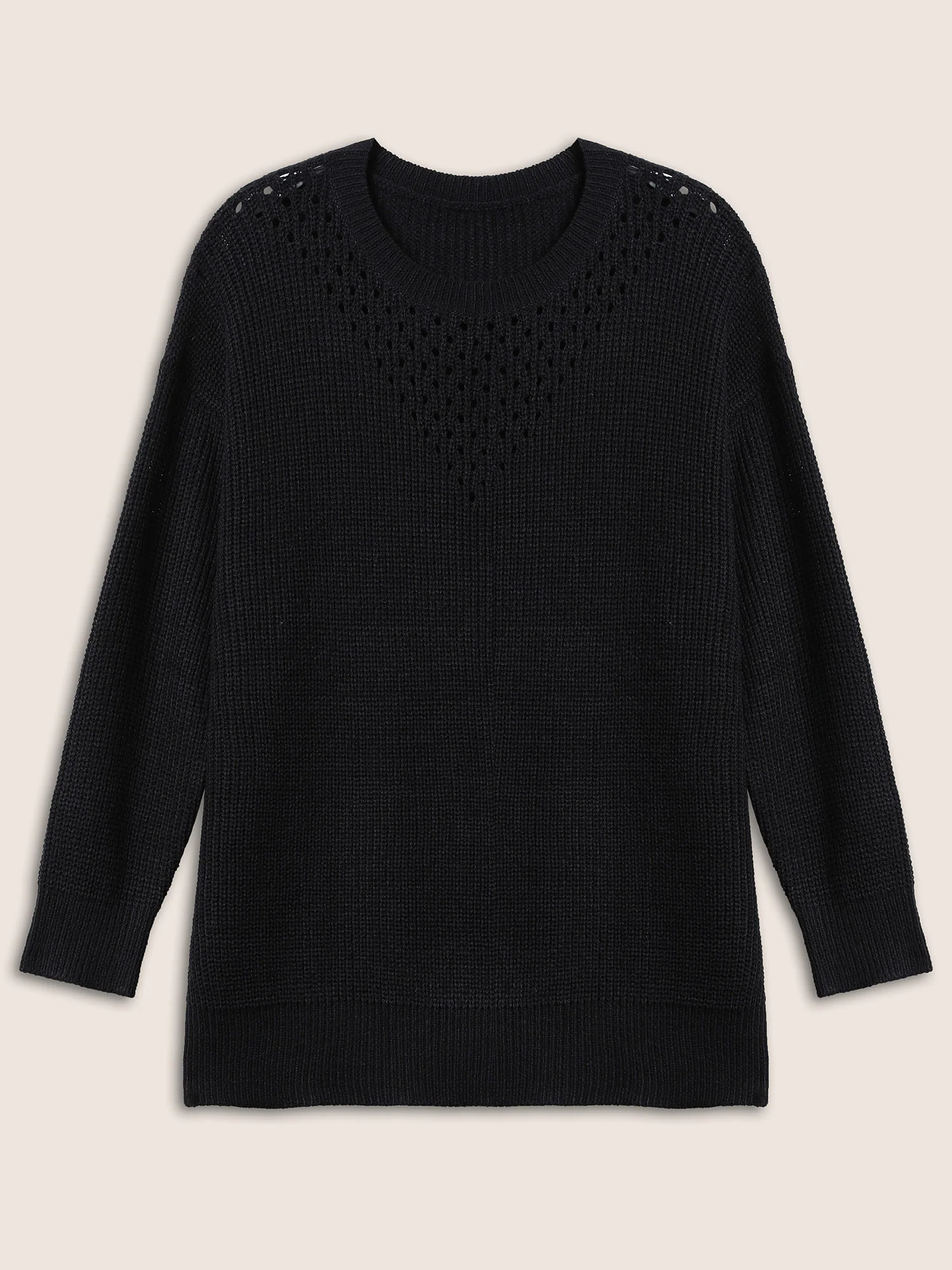 Plain Round Neck Hollow Out Drop Shoulder Pullover - Image 9