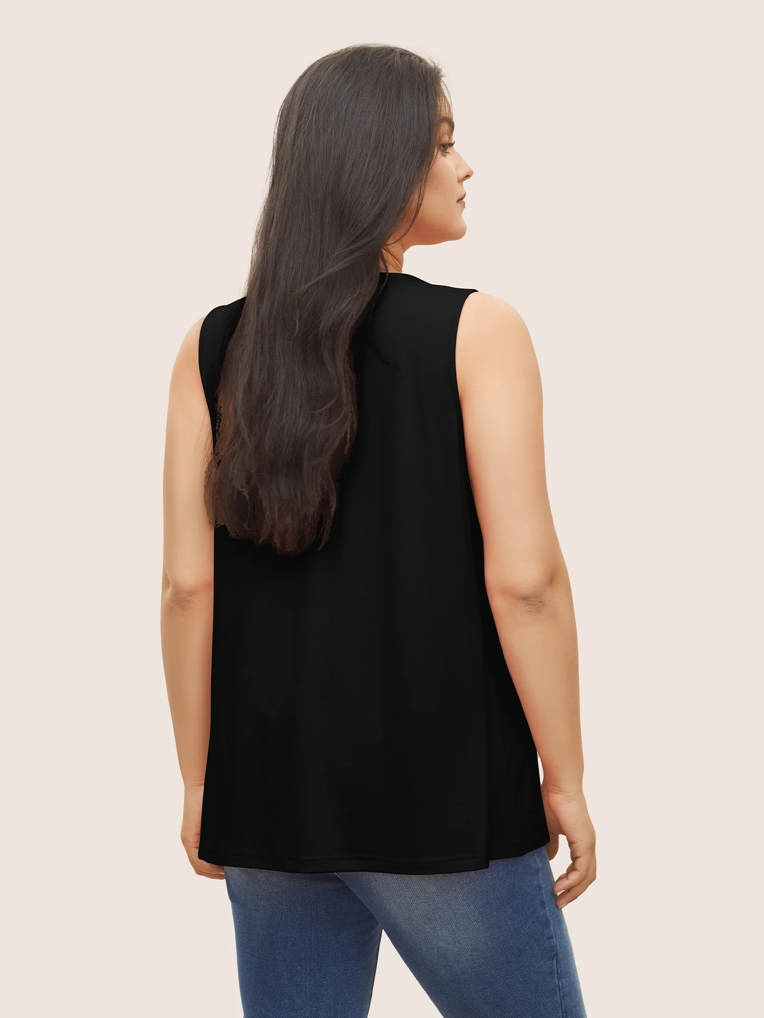 Plain Round Neck Plicated Detail Tank Top - Image 2