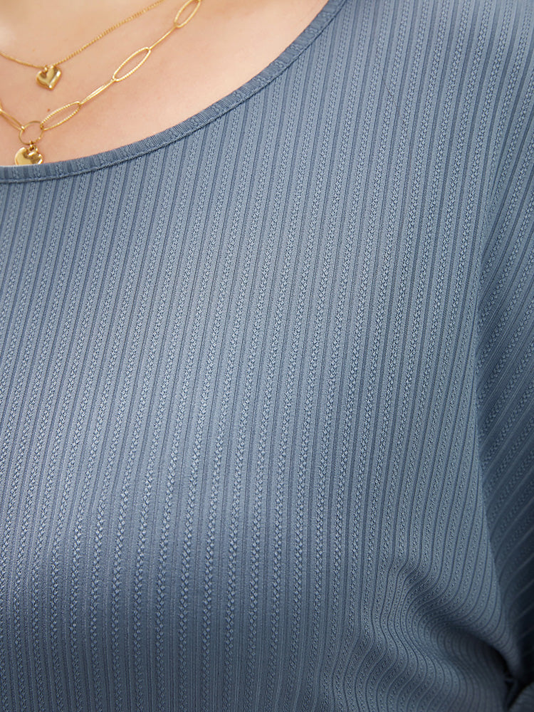 Plain Round Neck Rib Knit Tee - Image 6