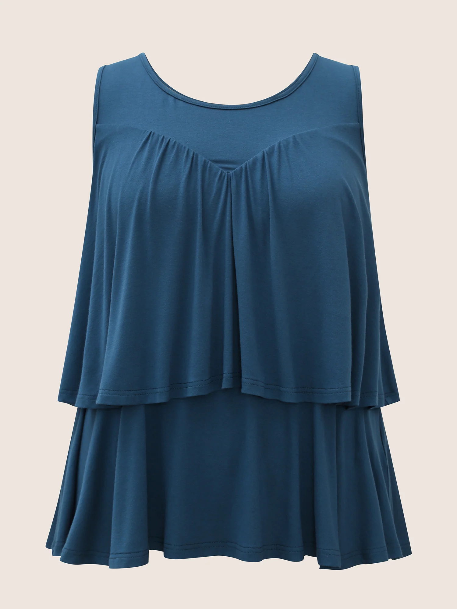 Plain Round Neck Tiered Ruffles Tank Top - Image 7