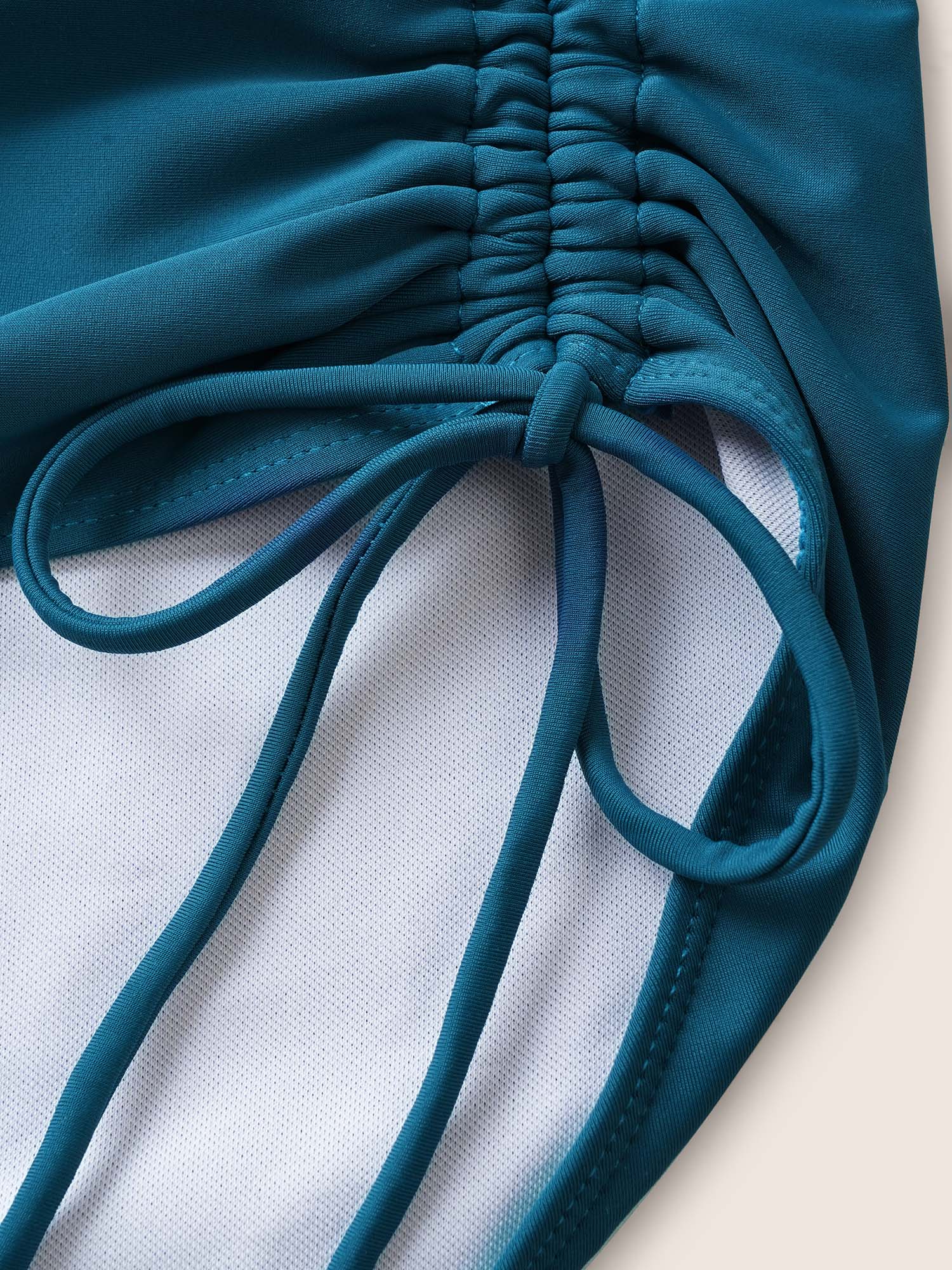 Plain Ruched Crossover Drawstring One Piece Swimsuit - Image 6