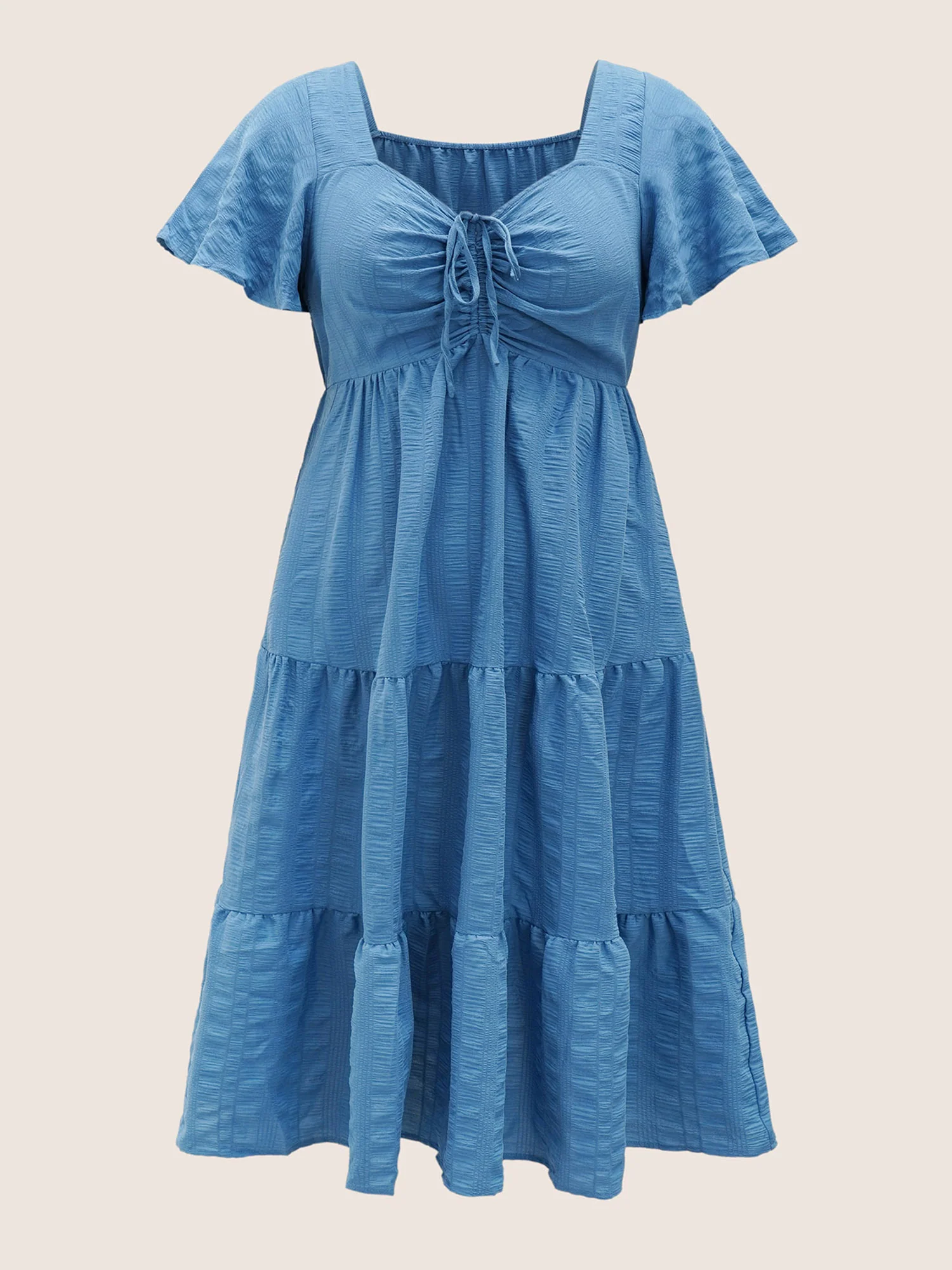 Plain Ruched Drawstring Pocket Ruffle Tiered Dress - Image 10