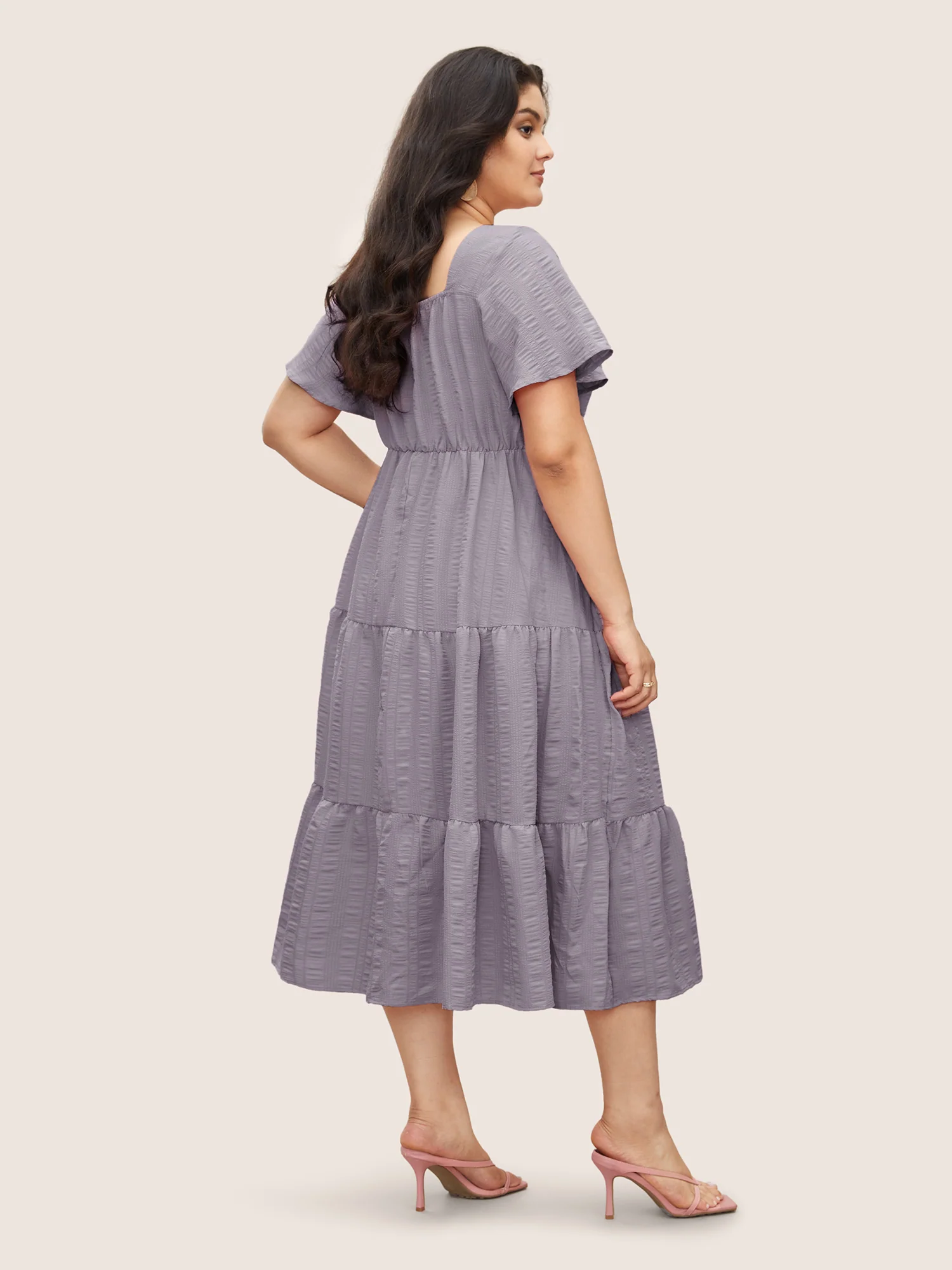 Plain Ruched Drawstring Pocket Ruffle Tiered Dress - Image 14