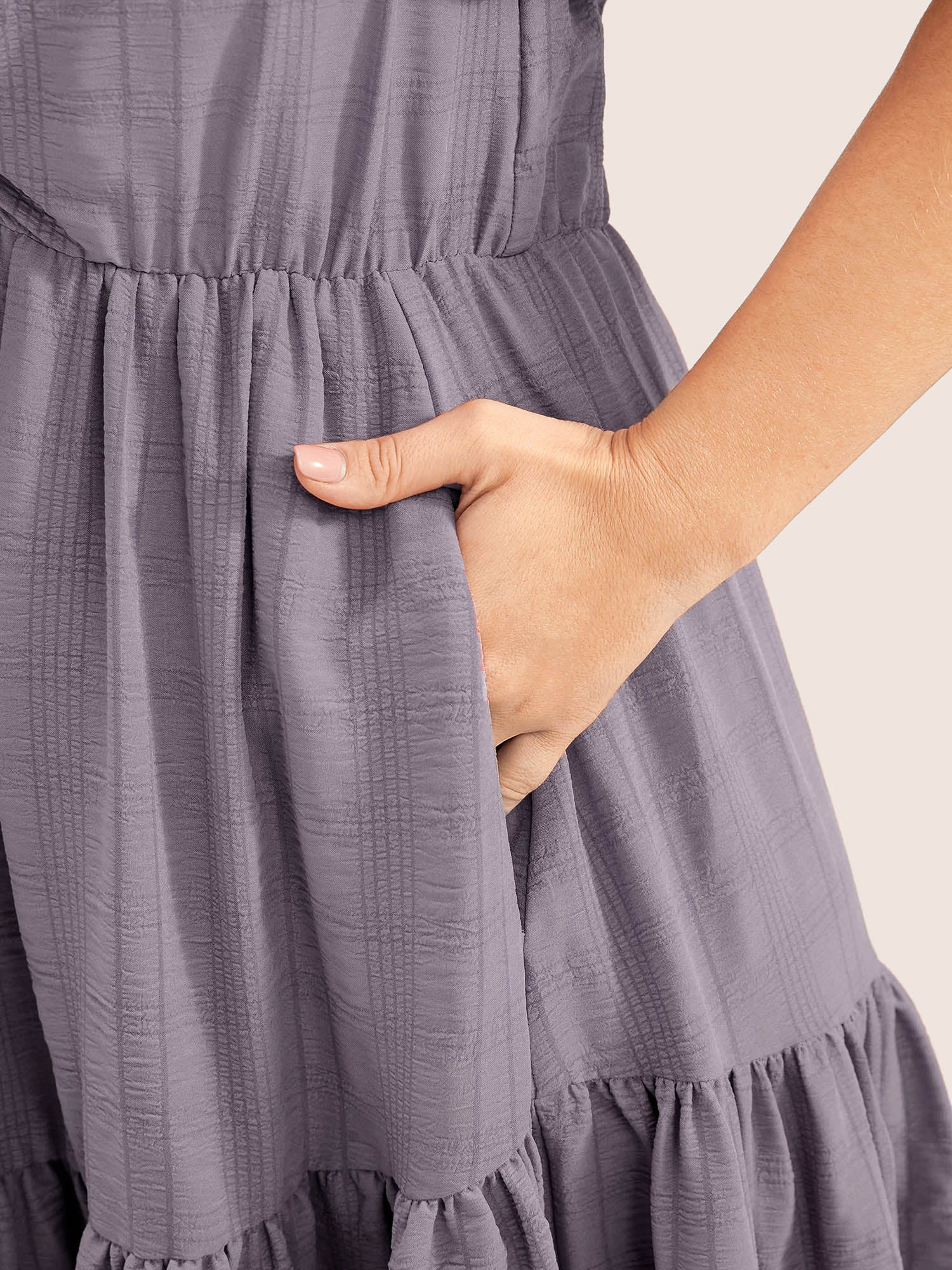 Plain Ruched Drawstring Pocket Ruffle Tiered Dress - Image 15