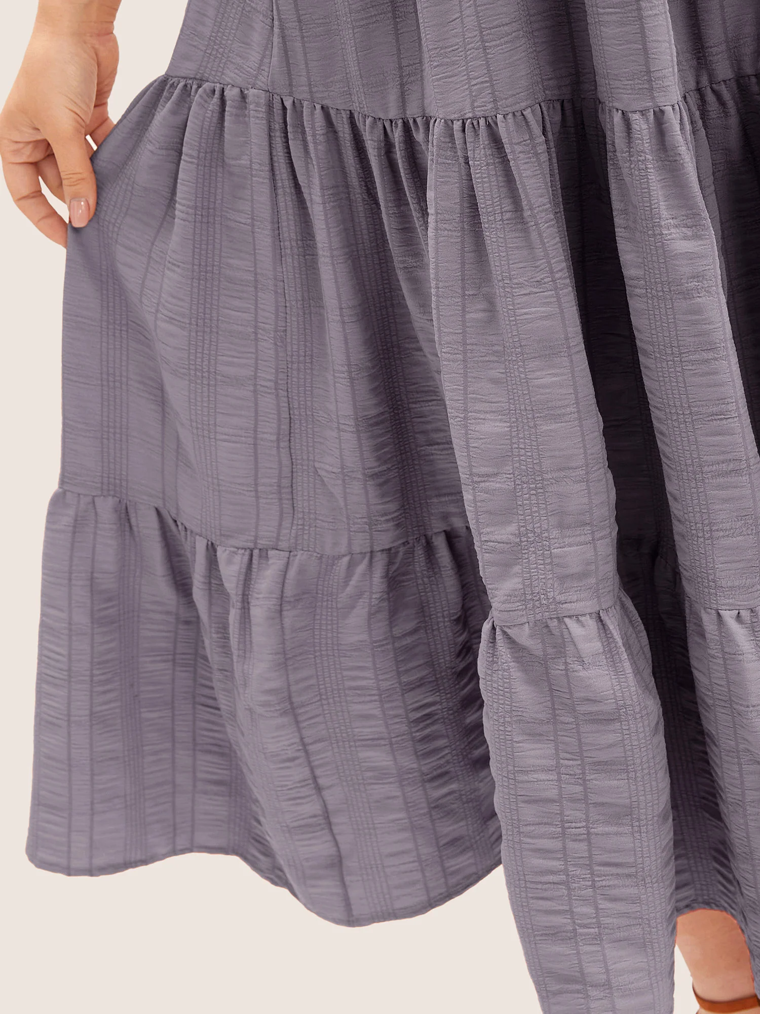Plain Ruched Drawstring Pocket Ruffle Tiered Dress - Image 17