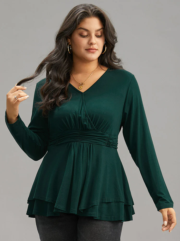 Supersoft Essentials Plain Ruffle Hem Wrap Ruched T-shirt