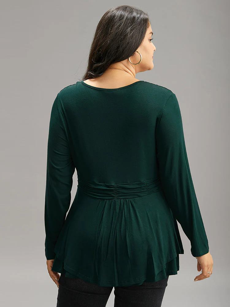 Supersoft Essentials Plain Ruffle Hem Wrap Ruched T-shirt - Image 2