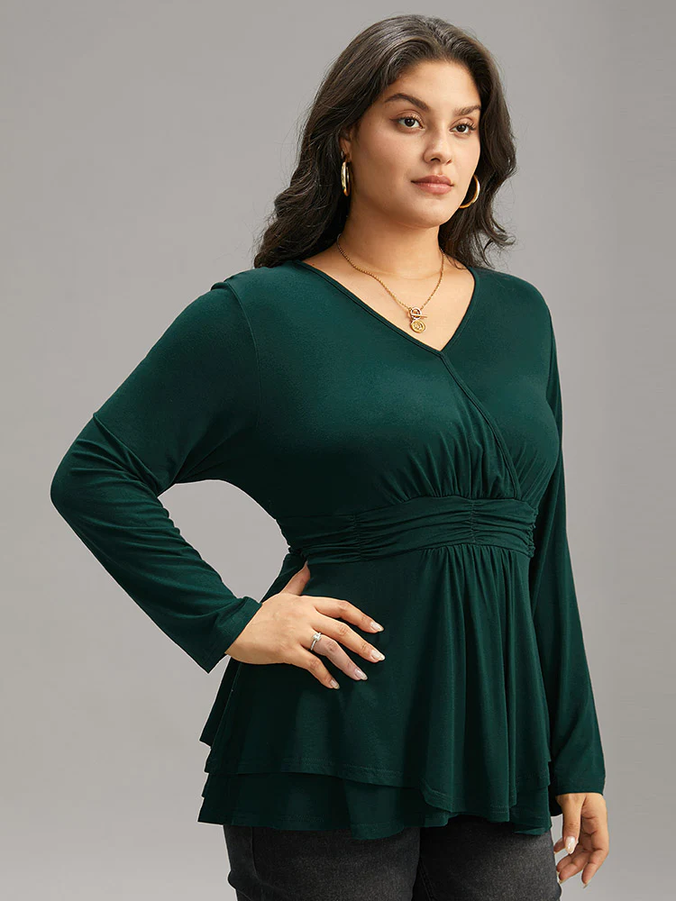 Supersoft Essentials Plain Ruffle Hem Wrap Ruched T-shirt - Image 3