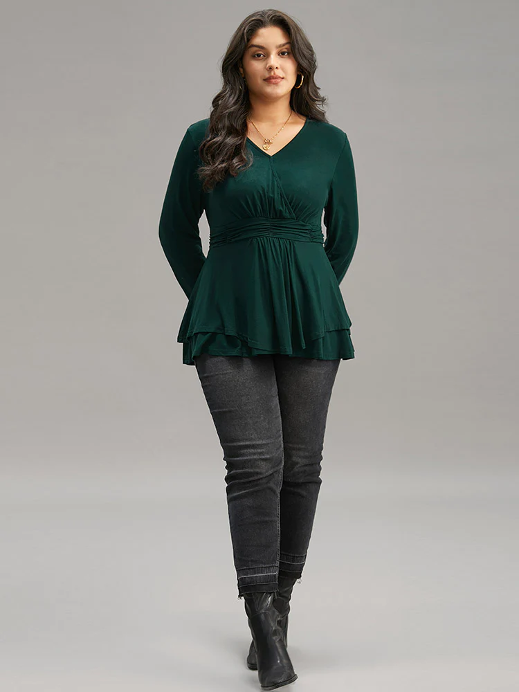 Supersoft Essentials Plain Ruffle Hem Wrap Ruched T-shirt - Image 4