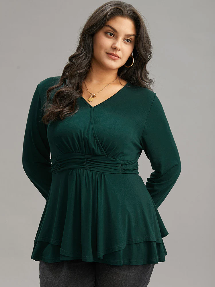 Supersoft Essentials Plain Ruffle Hem Wrap Ruched T-shirt - Image 5