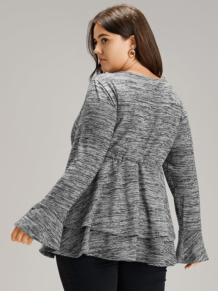 Plain Ruffle Layered Hem T-shirt - Image 2