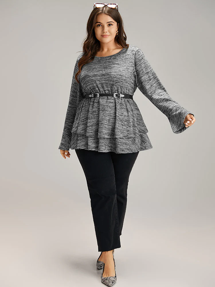 Plain Ruffle Layered Hem T-shirt - Image 4