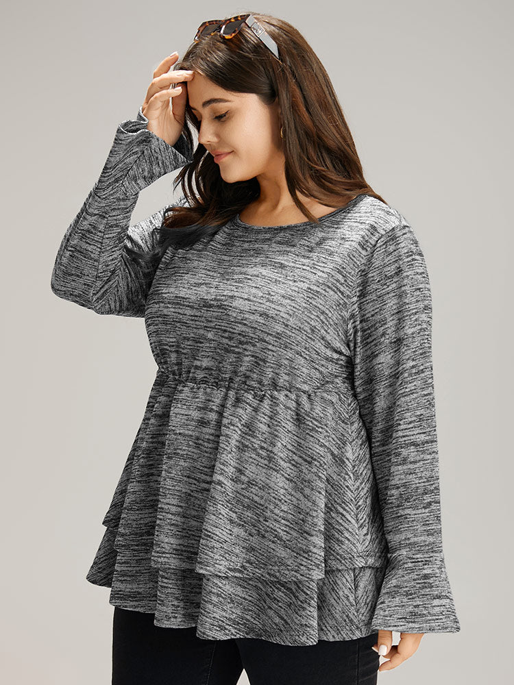 Plain Ruffle Layered Hem T-shirt - Image 5