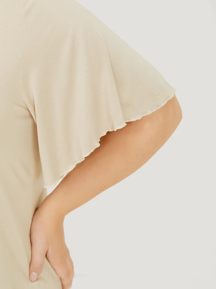 Plain Ruffle Sleeve Button Detail Lace Trim T-shirt - Image 8
