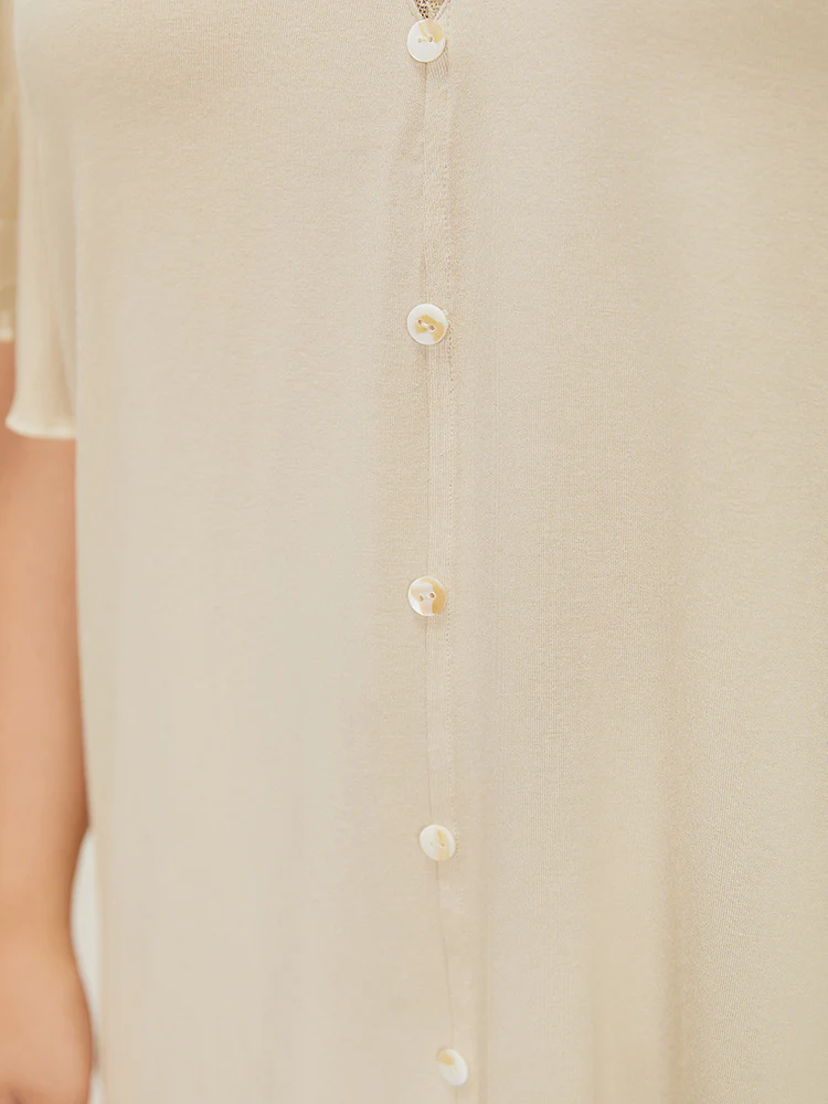 Plain Ruffle Sleeve Button Detail Lace Trim T-shirt - Image 9