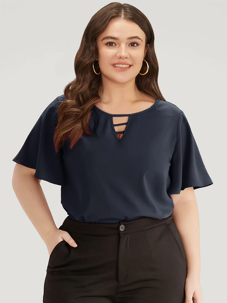 Plain Ruffle Sleeve Cut Out Blouse - Image 2
