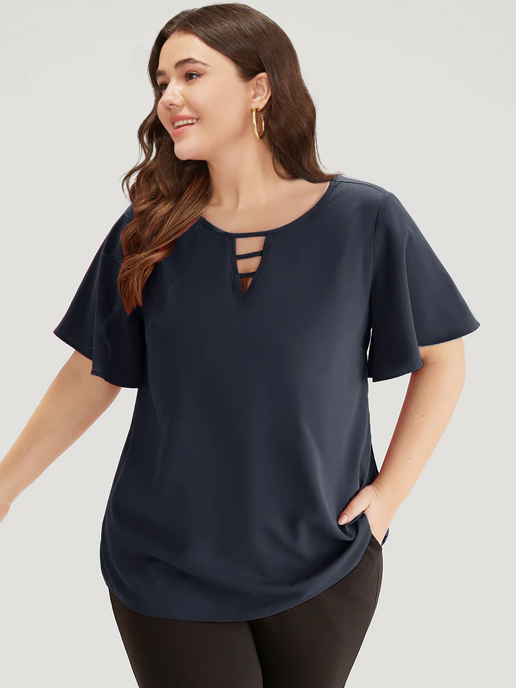 Plain Ruffle Sleeve Cut Out Blouse - Image 3